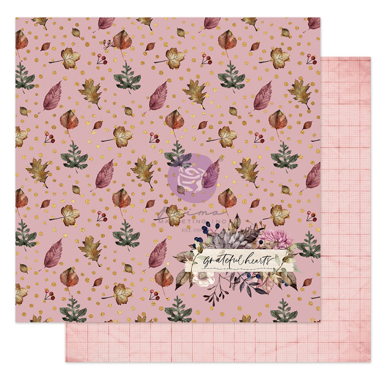 Prima Marketing Inc Hello Pink Autumn Collection 12x12 Sheet - Grateful Hearts -, 12"x12" With Foil Detail 655350850029 (10 SHEETS)